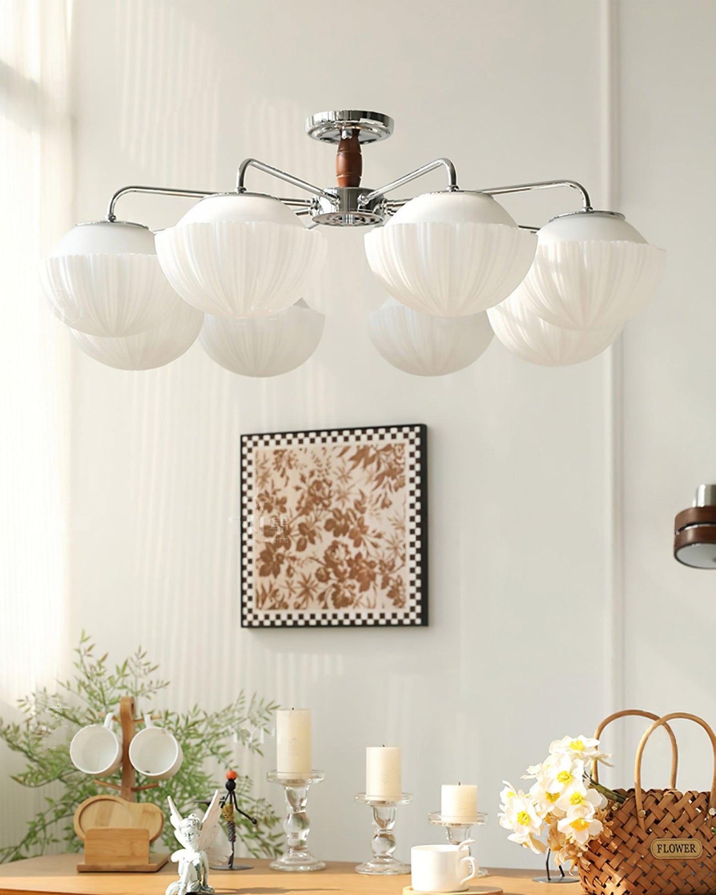 Ribbed Walnut Flush mount light Ceiling Lamp