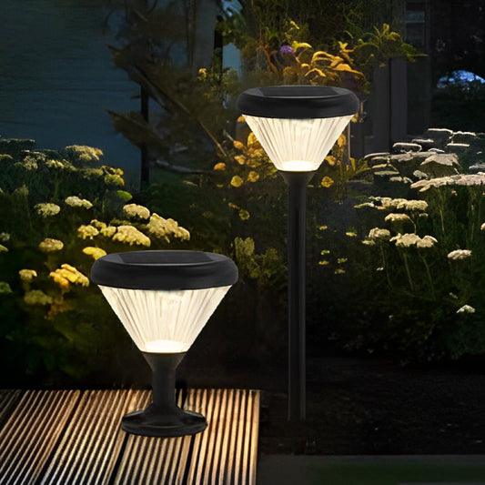 Round Waterproof Light Control LED Black Modern Solar Outdoor Lights