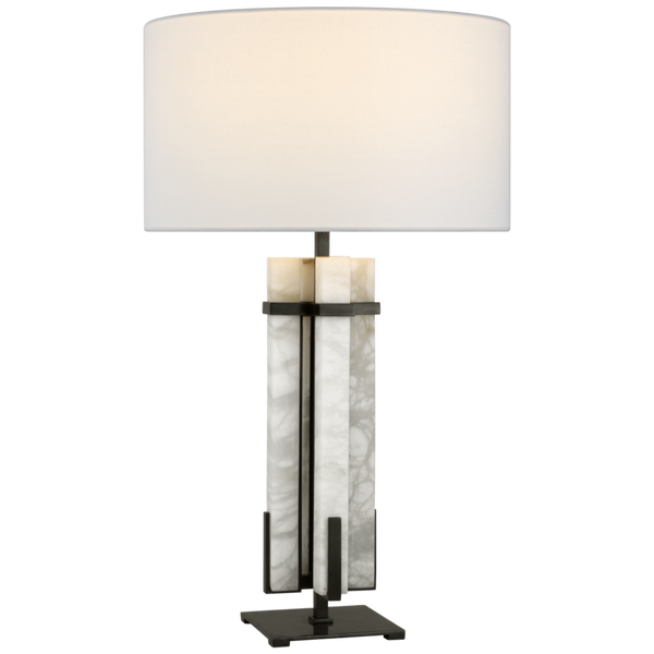 Large Table Lamp, 1-Light, Bronze and Alabaster, Linen Shade, 30"H (S 3910BZ/ALB-L CWZ4H)