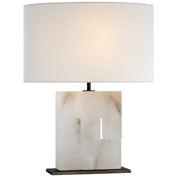 Medium Table Lamp, 1-Light, Alabaster and Bronze, Linen Oval Shade, 22"H (S 3925ALB/BZ-L CWY6C)