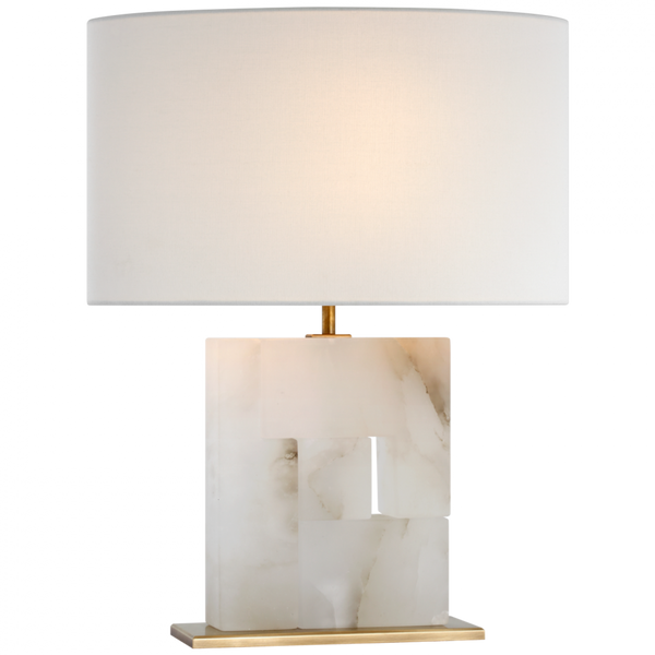 Medium Table Lamp, 1-Light, Alabaster and Hand-Rubbed Antique Brass, Linen Oval Shade, 22"H (S 3925ALB/HAB-L CWZ6A)