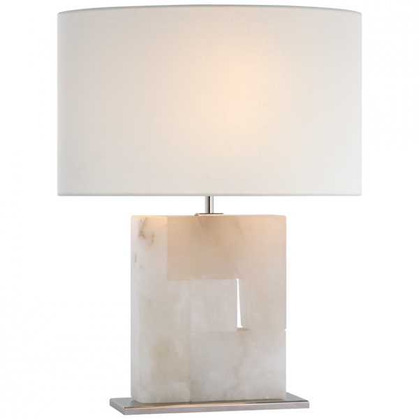 Medium Table Lamp, 1-Light, Alabaster and Polished Nickel, Linen Oval Shade, 22"H (S 3925ALB/PN-L CWZ6C)