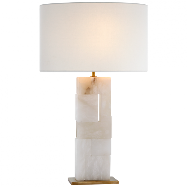 Large Table Lamp, 1-Light, Alabaster and Hand-Rubbed Antique Brass, Linen Shade, 28"H (S 3926ALB/HAB-L CWZ6D)