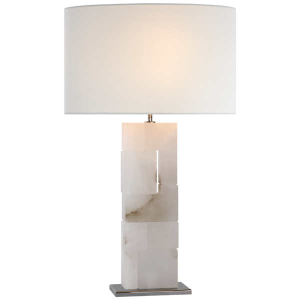 Large Table Lamp, 1-Light, Alabaster and Polished Nickel, Linen Shade, 28"H (S 3926ALB/PN-L CWY6D)