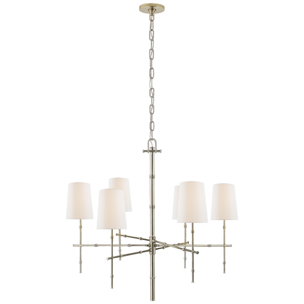 Medium Modern Bamboo Chandelier, 6-Light, Polished Nickel, Linen Shade, 33.25"W (S 5161PN-L D04PR)