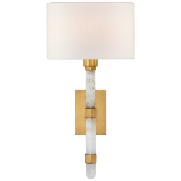 Wall Sconce, 1-Light, Antique Burnished Brass, Quartz, Linen Shade, 15"H (SK 2902AB/Q-L CM11M)