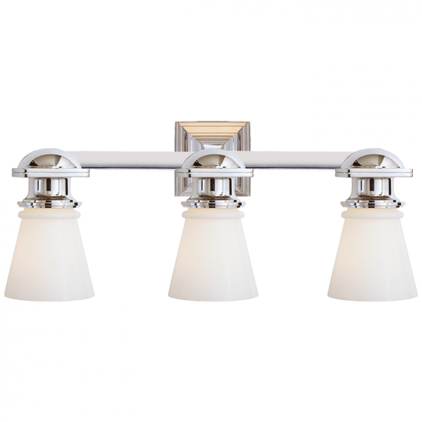 York Subway Vanity Light, 3-Light, Chrome, White Glass, 22.75"W (SL 2153CH-WG 28TW9)