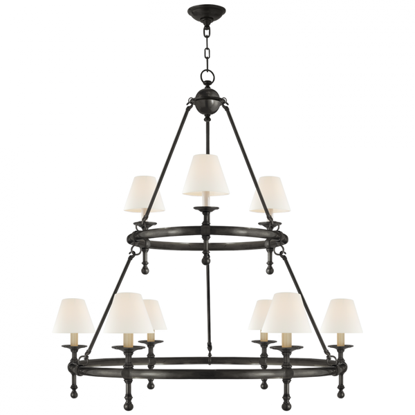 Two-Tier Ring Chandelier, 9-Light, Bronze, Linen Shade, 44"W (SL 5813BZ-L D30JK)