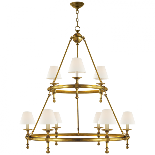 Two-Tier Ring Chandelier, 9-Light, Hand-Rubbed Antique Brass, Linen Shade, 44"W (SL 5813HAB-L D05PF)