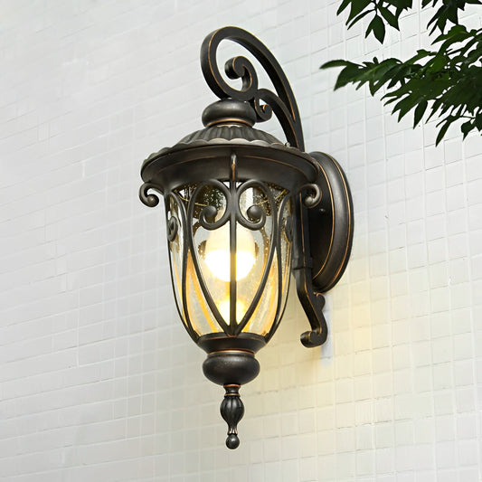 1-Light Antique Black Waterproof Seeded Glass Outdoor Wall Light