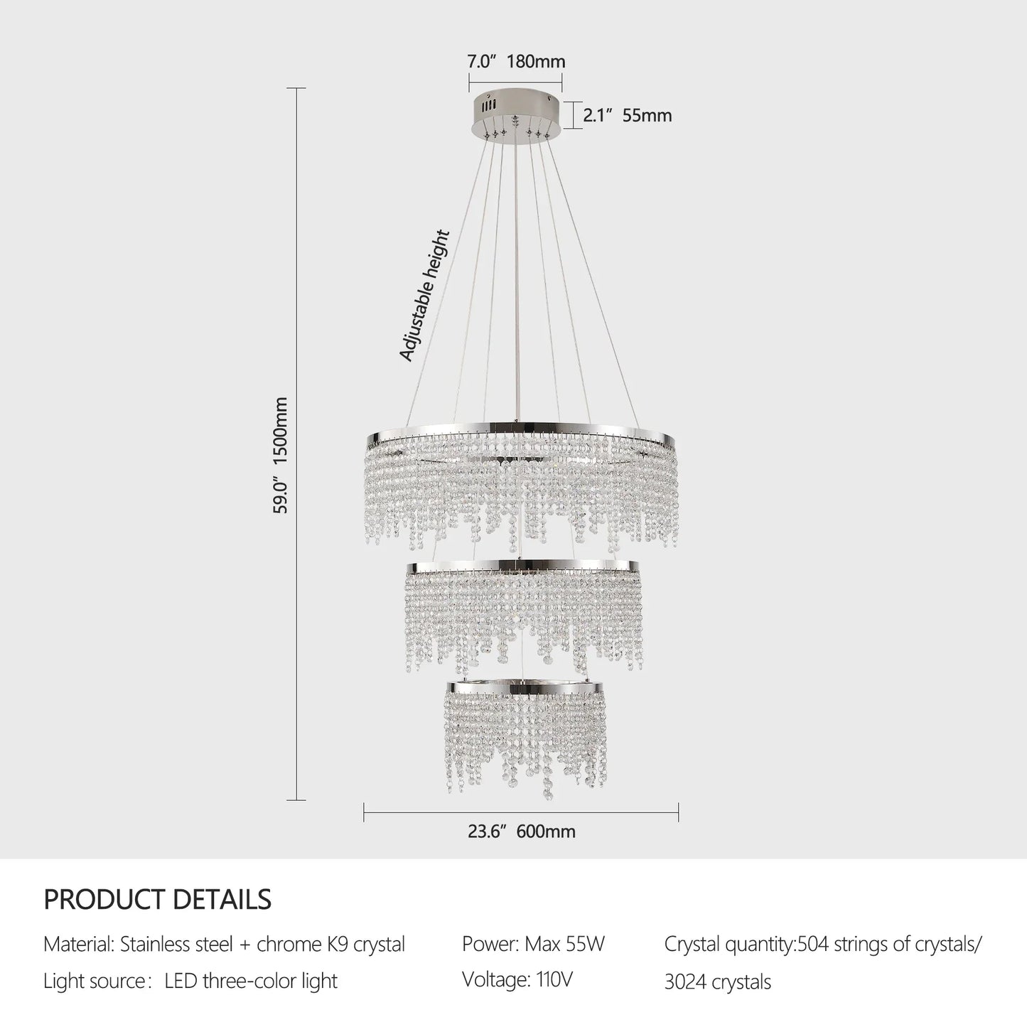 Alleri 3-Tier Crystal Chandelier