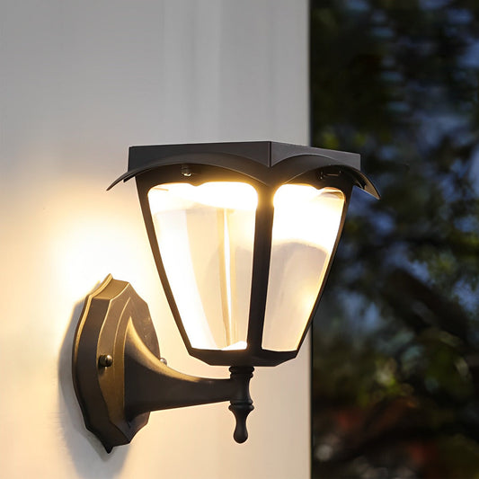 1-Light Black Solar Powered Porch Sconce LED Outdoor Wall Light