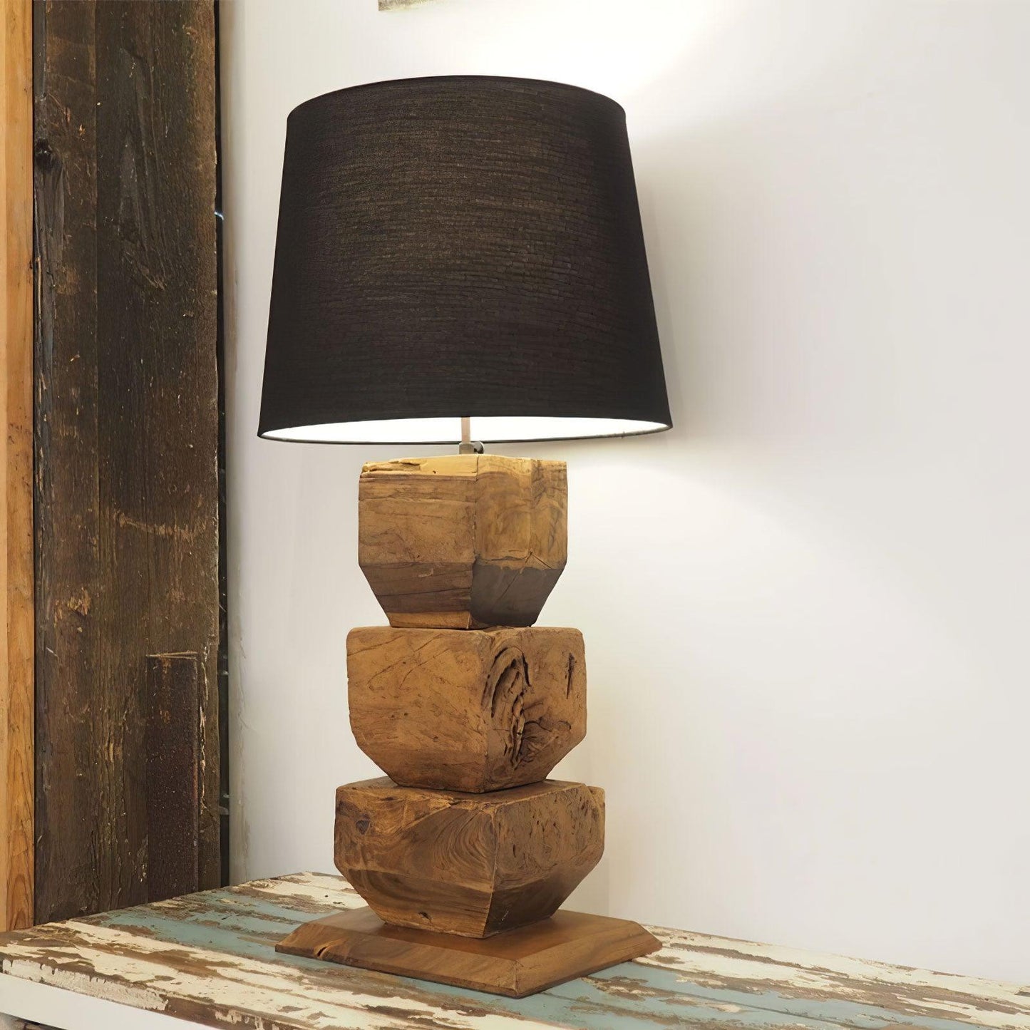 Stacked Wooden Side table lamp Table Lamp