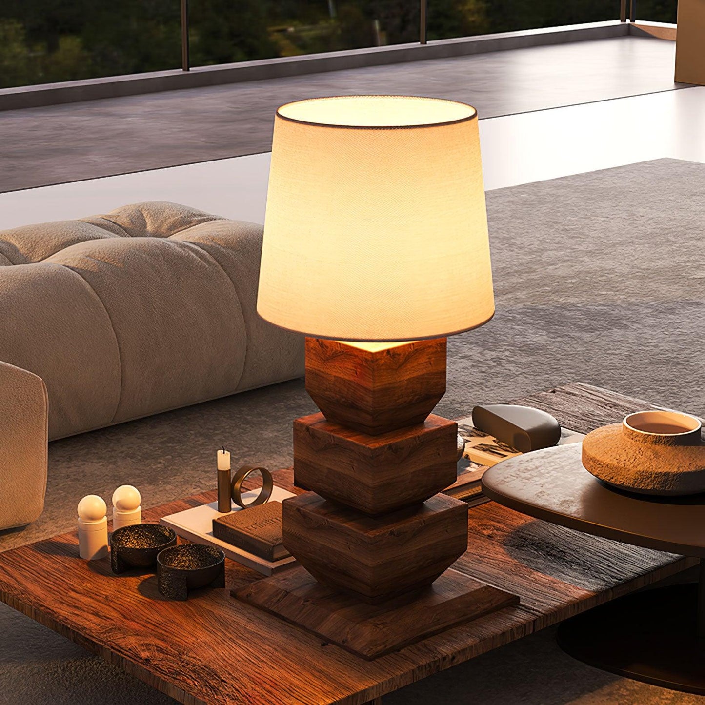 Stacked Wooden Side table lamp Table Lamp