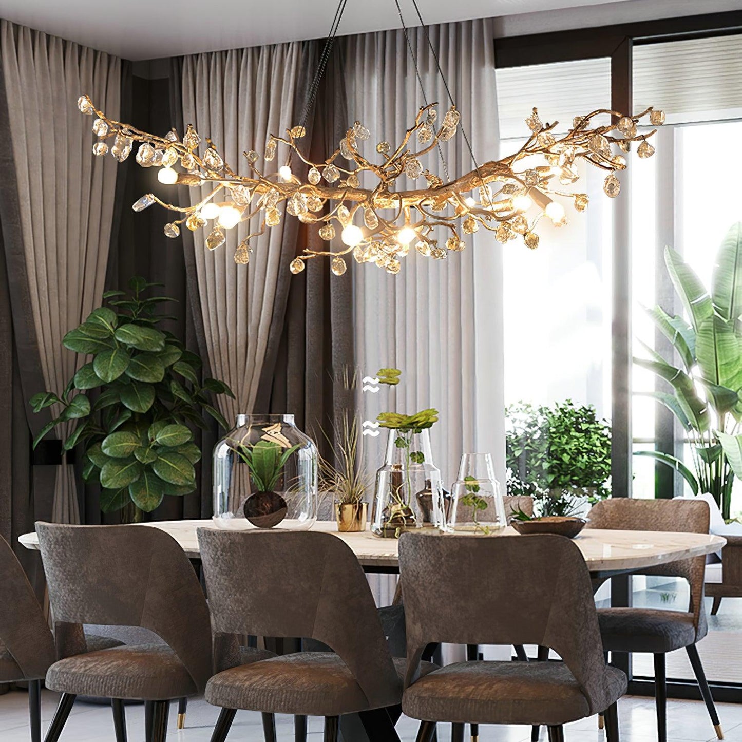 Stone Crystal Brass Electrolier Chandelier