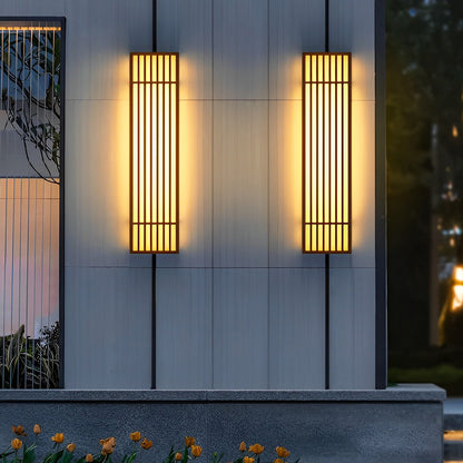 Retro Vertical Stripe Grid LED Waterproof Brown Outdoor Wall Lamp