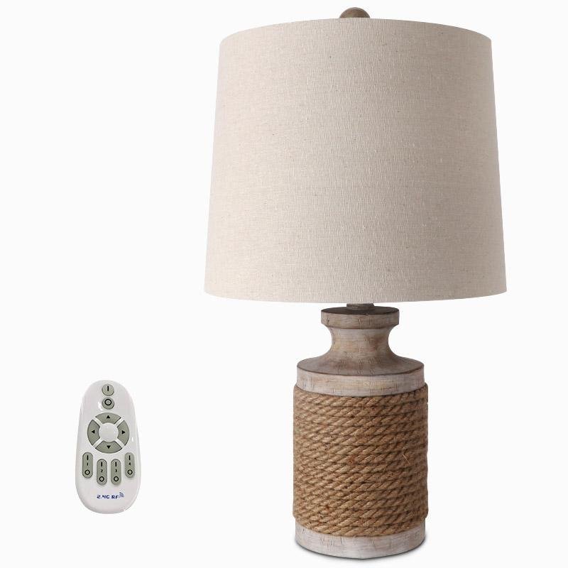 Rustic Oatmeal Fabric Shade Rope Stone Table Lamp