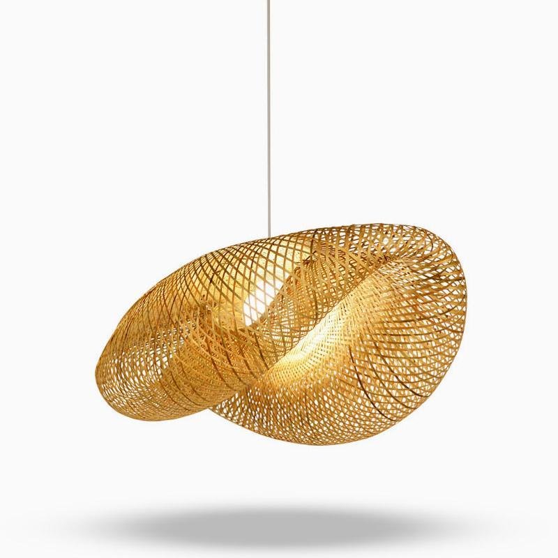 24'' Modern Farmhouse Curved Bamboo Pendant Light