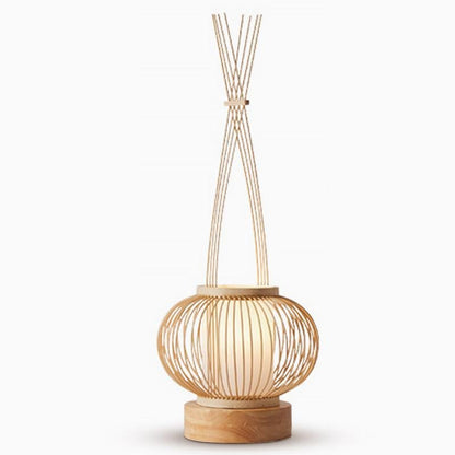 Rustic Woven Bamboo Table Lamp with Cylinder LED Light & USB Port