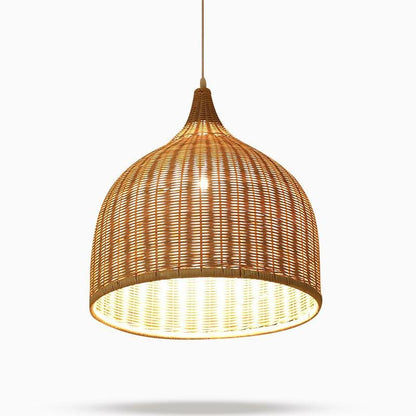 25'' Rustic Bell Shaped Rattan Pendant Light