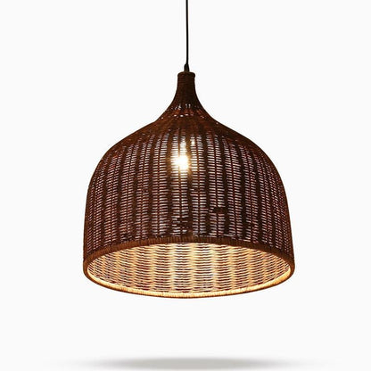 25'' Rustic Bell Shaped Rattan Pendant Light