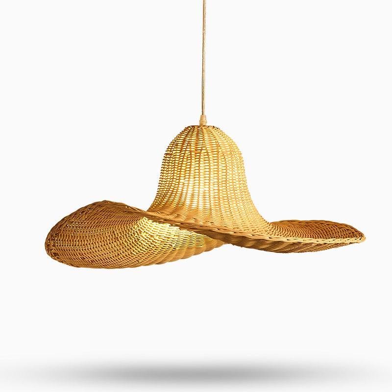 24'' Rustic Hat Shaped Rattan Pendant Light Dining Room Ceiling Light