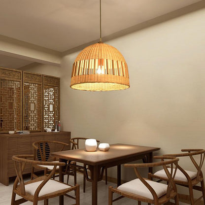 Dome Light Pendant Bamboo Pendant Light With a Seethrough Middle Area