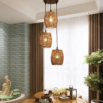 3 Piece Set of Transparent Burlywood Wicker Pendant Light Living Room Light