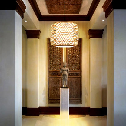 Sleek Modern-Looking Cylindrical Bamboo Pendant Light Entryway Hallway Lighting