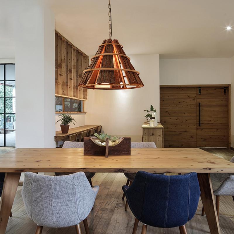 Cone Richly Colored Wood Pendant Light With a Unique Farmhouse Appearance