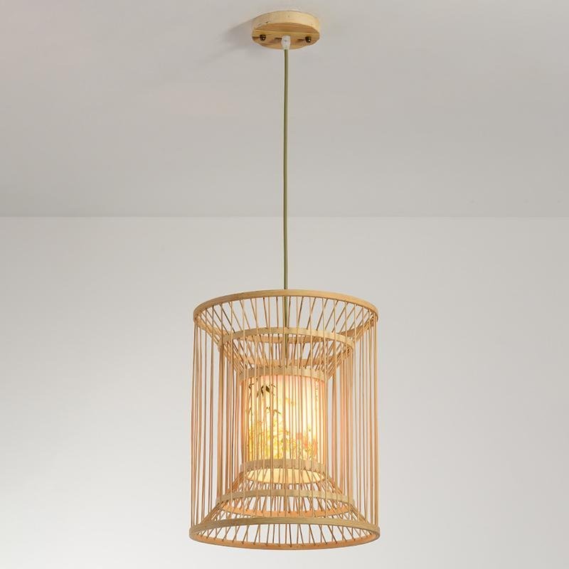 Multi-Layer Cylindrical Cage Pendant Light Decorative Bamboo Pendant Light