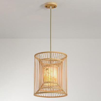 Multi-Layer Cylindrical Cage Pendant Light Decorative Bamboo Pendant Light