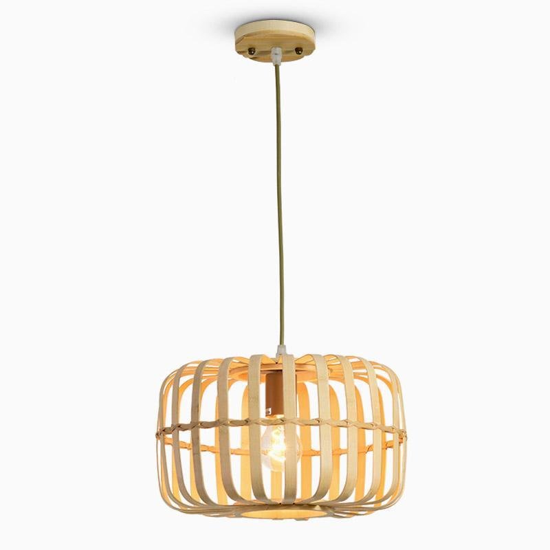 Circular Rectangle Bird Cage Pendant Light Burlywood Bamboo Ceiling Lights