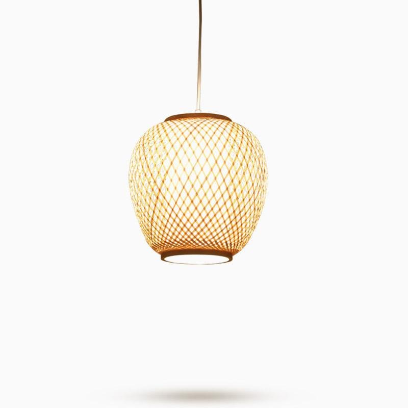 Farmhouse Dome Pendant Light Curvy Oval Bamboo Bedroom Pendant Light