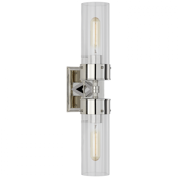 Large Double Bath Wall Sconce, 2-Light, Polished Nickel, 19.75"H (TOB 2315PN-CG CLU55)