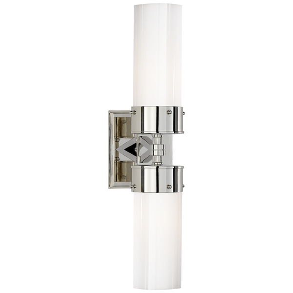 Large Double Bath Wall Sconce, 2-Light, Polished Nickel, 19.75"H (TOB 2315PN-WG CLU6D)