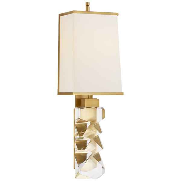 Wall Sconce, 2-Light, Crystal, Hand-Rubbed Antique Brass, Linen, Brass Trim Shade, 22.25"H (TOB 2950CG/HAB-L/HAB CTYFN)