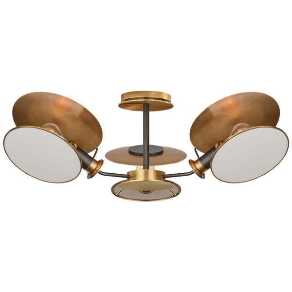 Semi-Flush Mount, 3-Light, Reflector, Bronze, Antique Brass, Linen Shade, 31.5"W (TOB 4290BZ/HAB-L CLX5K)