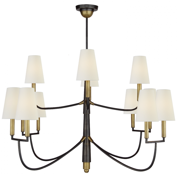 Large Chandelier, 12-Light, Bronze, Hand-Rubbed Antique Brass, Linen Shade, 48"W (TOB 5017BZ/HAB-L D07PP)