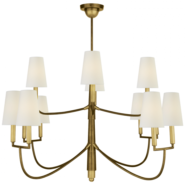 Large Chandelier, 12-Light, Hand-Rubbed Antique Brass, Linen Shade, 48"W (TOB 5017HAB-L D00VY)