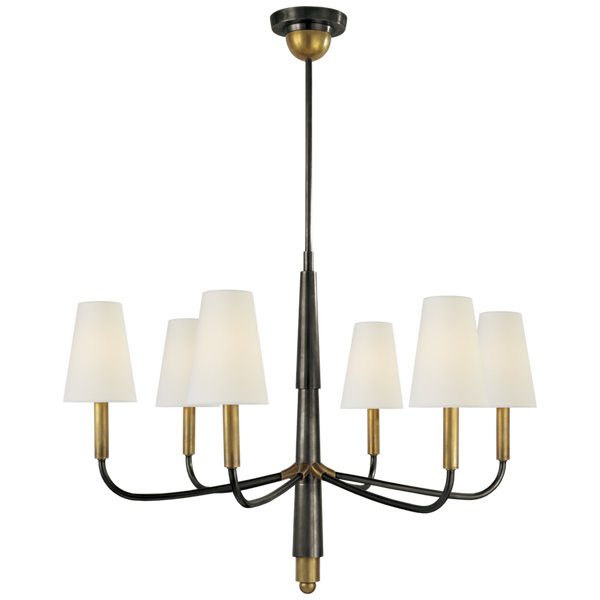 Small Chandelier, 6-Light, Bronze, Hand-Rubbed Antique Brass, Linen Shade, 31.25"W (TOB 5018BZ/HAB-L D31HH)