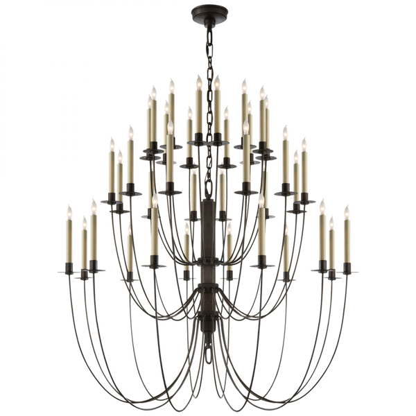 Three-Tier Chandelier, 36-Light, Aged Iron, 39.5"W (TOB 5206AI 2K1PX)