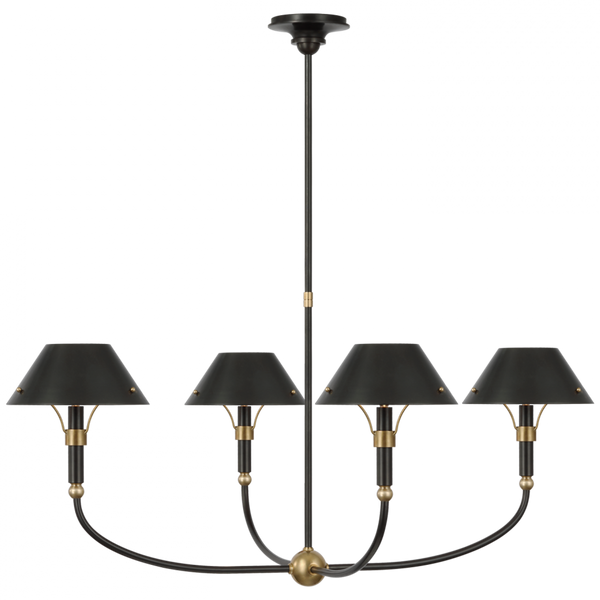 Arched Chandelier, 4-Light, LED, Bronze, Hand-Rubbed Antique Brass, Bronze Shade, 40"W (TOB 5725BZ/HAB-BZ D03TC)