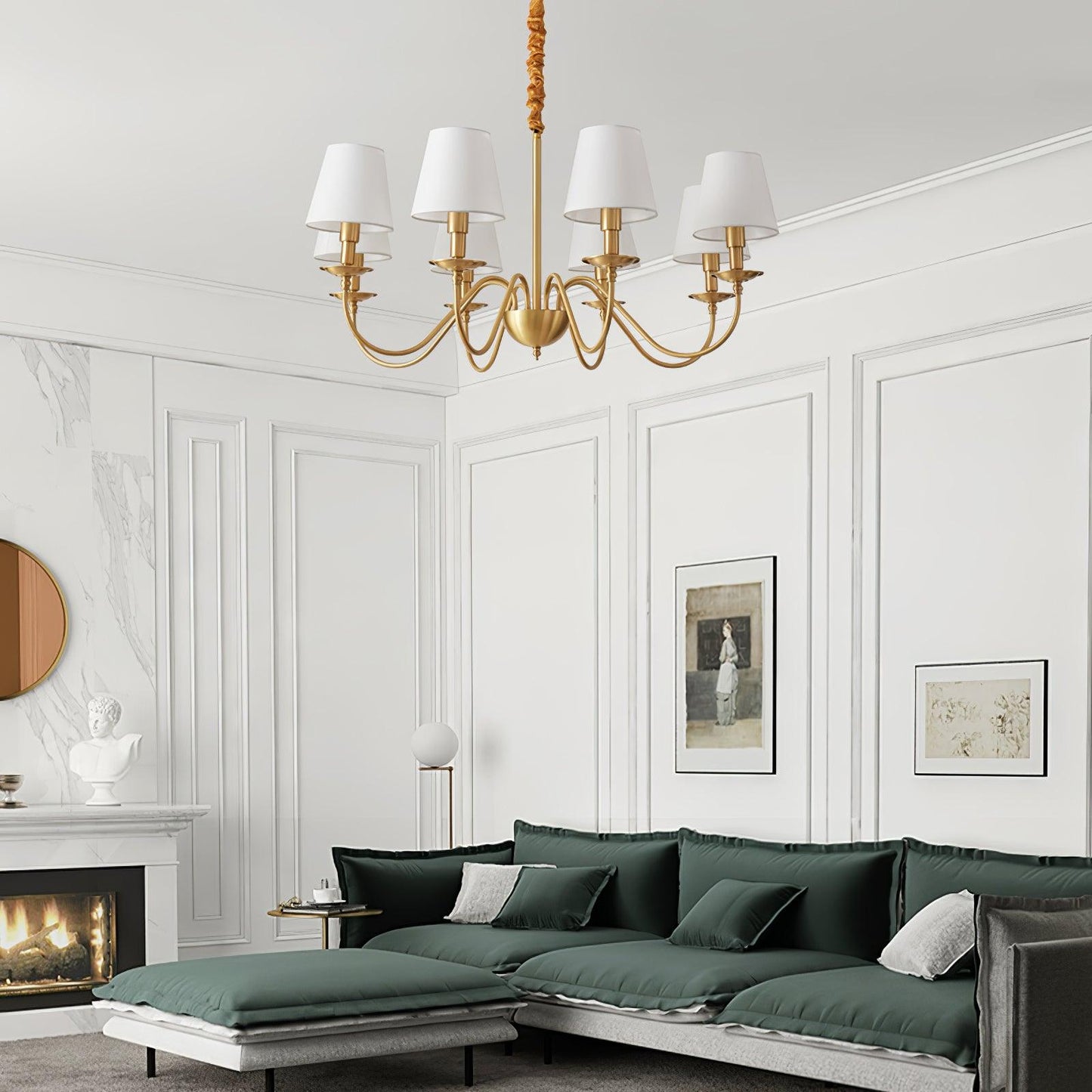 Tapered Fabric Brass Ceiling fixture Chandelier