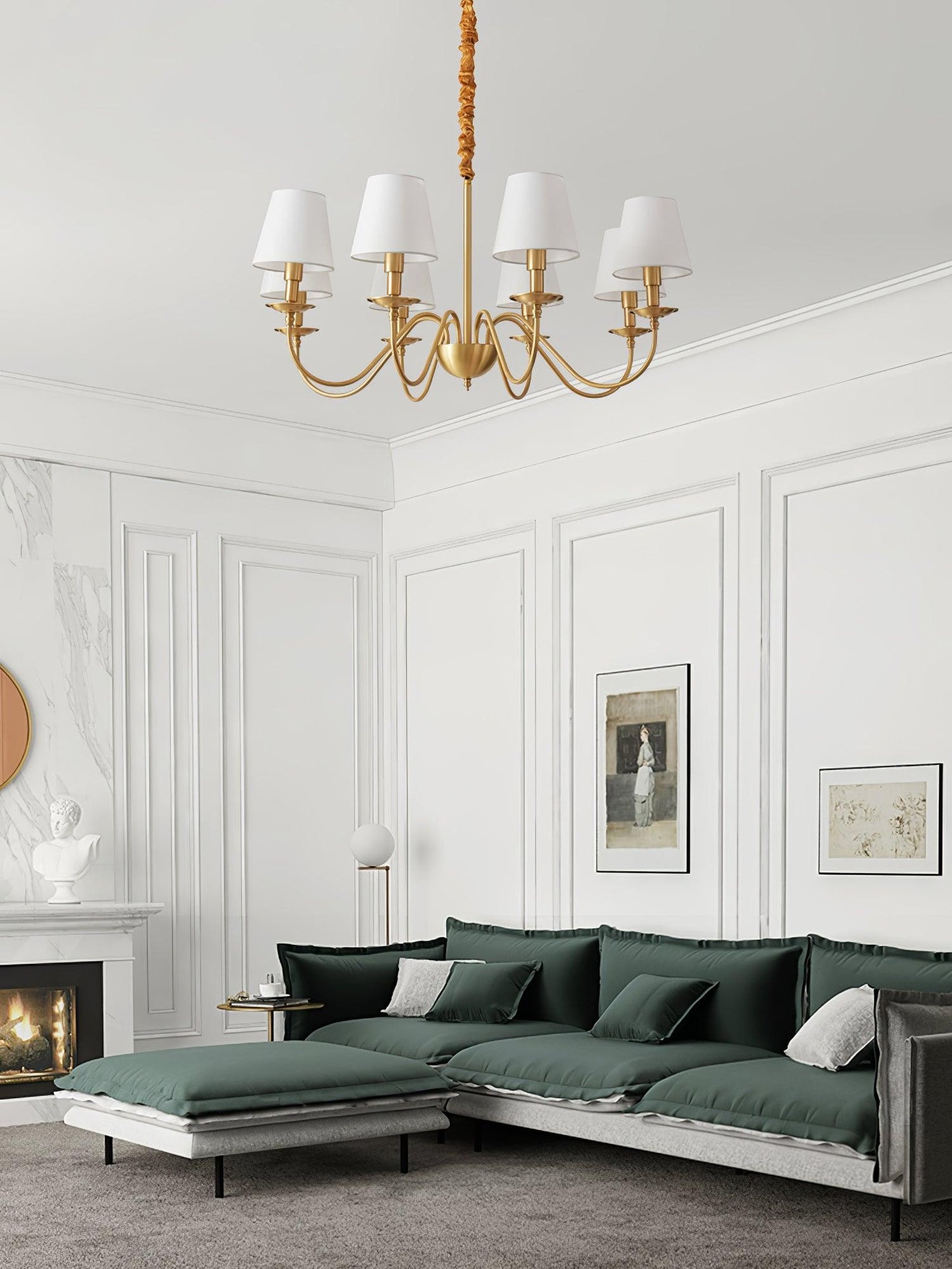 Tapered Fabric Brass Ceiling fixture Chandelier