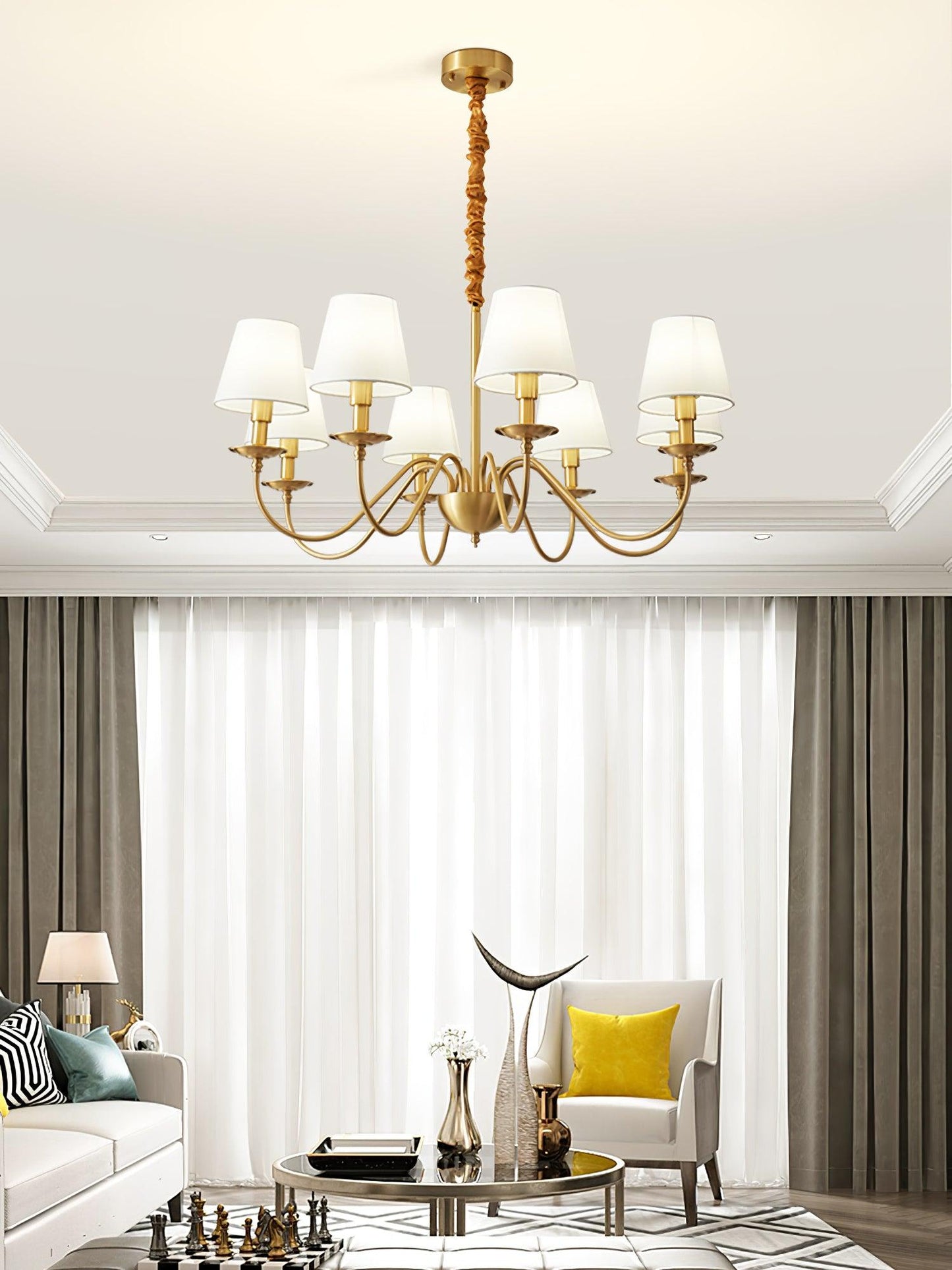 Tapered Fabric Brass Ceiling fixture Chandelier