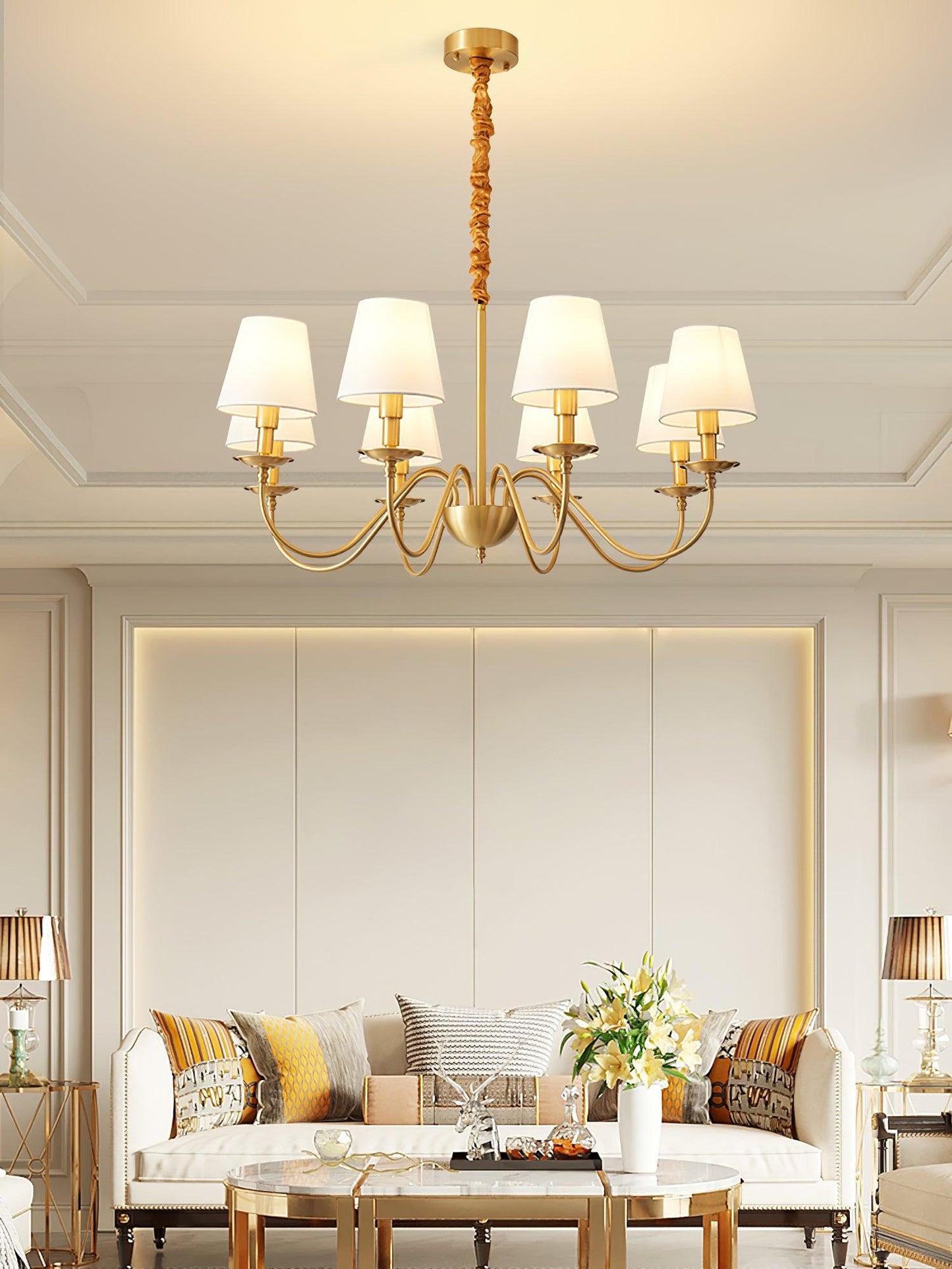 Tapered Fabric Brass Ceiling fixture Chandelier