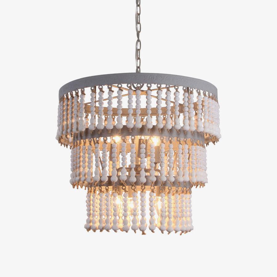 Three Tiered Wood Beaded Ceiling fixture Chandelier