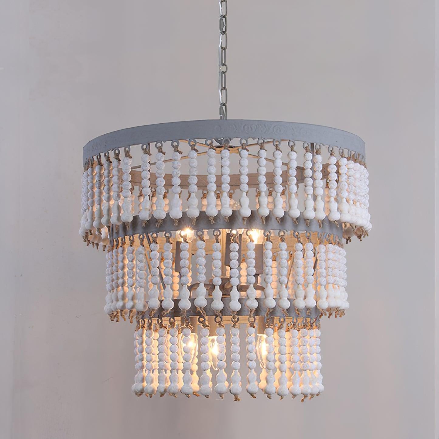 Three Tiered Wood Beaded Ceiling fixture Chandelier