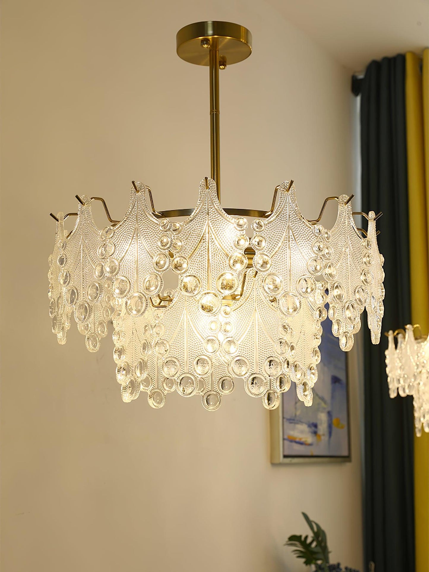 Tiered Carved Glass Electrolier Chandelier